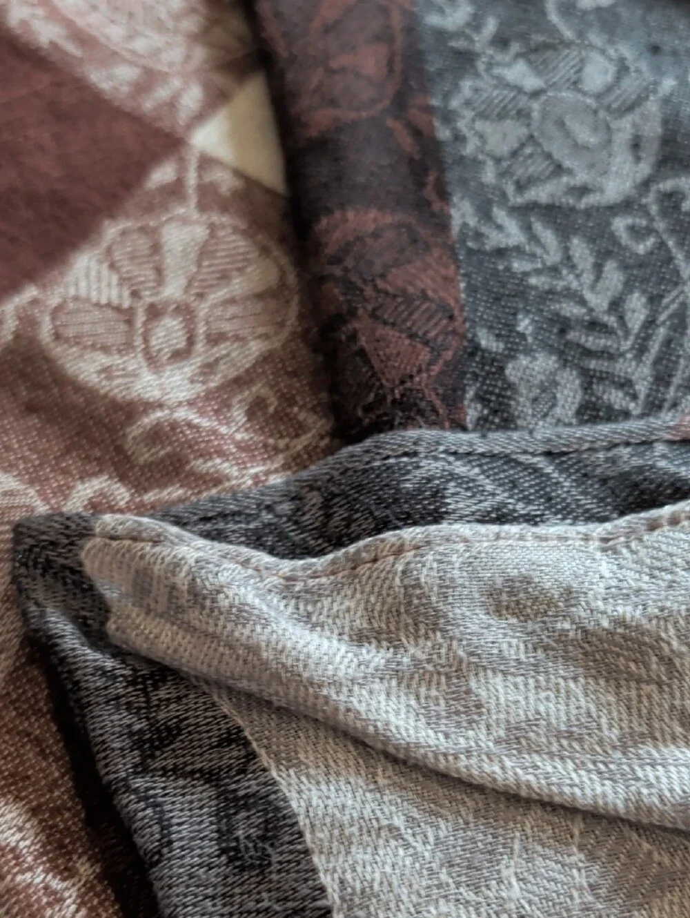 Paisley Fringe Scarf in Brown, Gray and Cream
